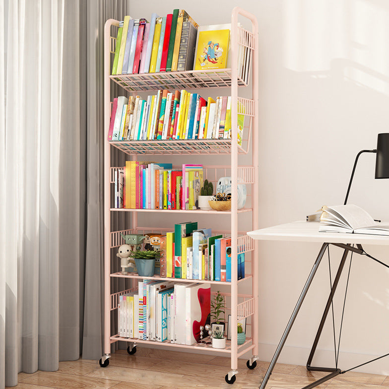 Contemporary Style Metal Bookcase Wheel Bookshelf for Office