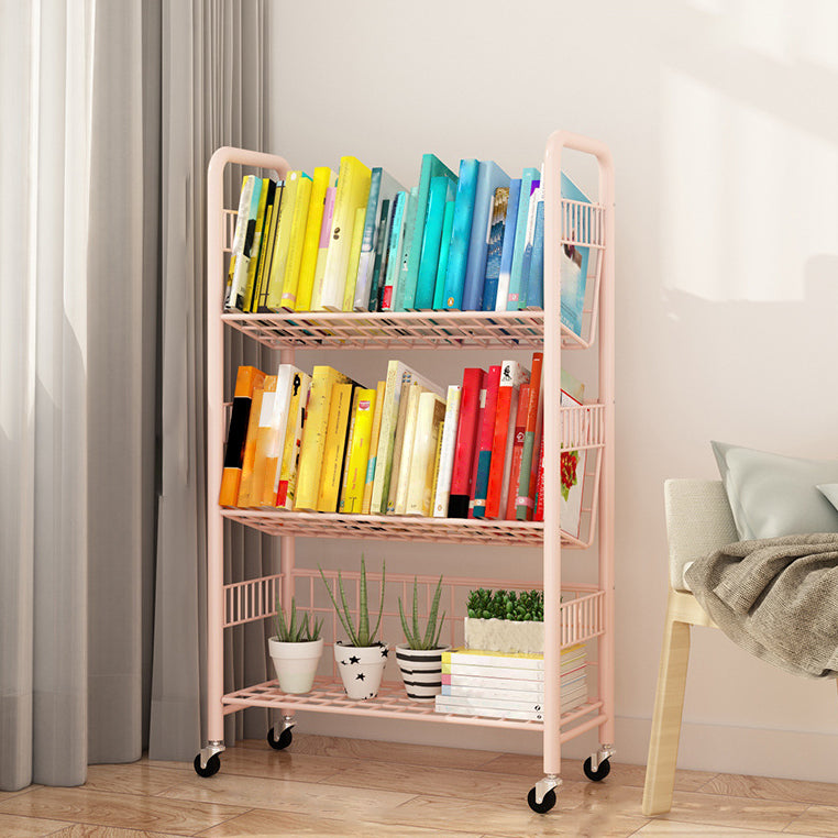 Contemporary Style Metal Bookcase Wheel Bookshelf for Office