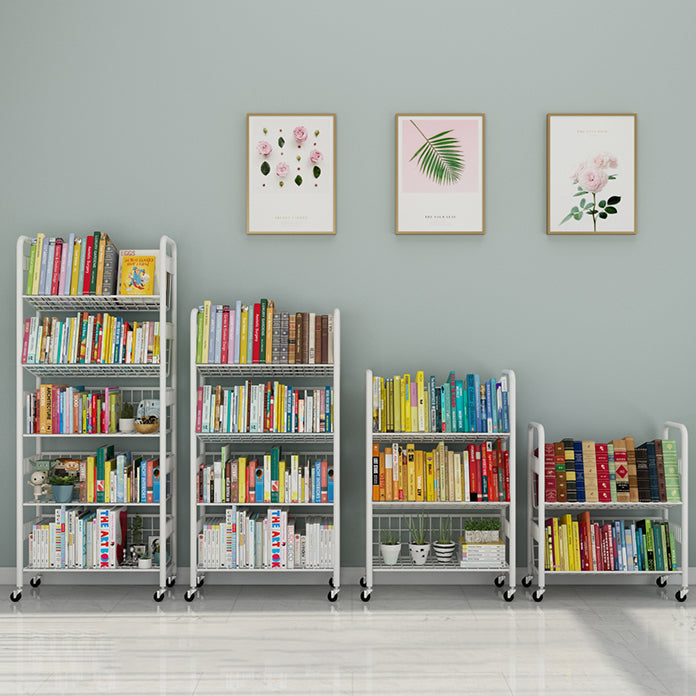 Contemporary Style Metal Bookcase Wheel Bookshelf for Office