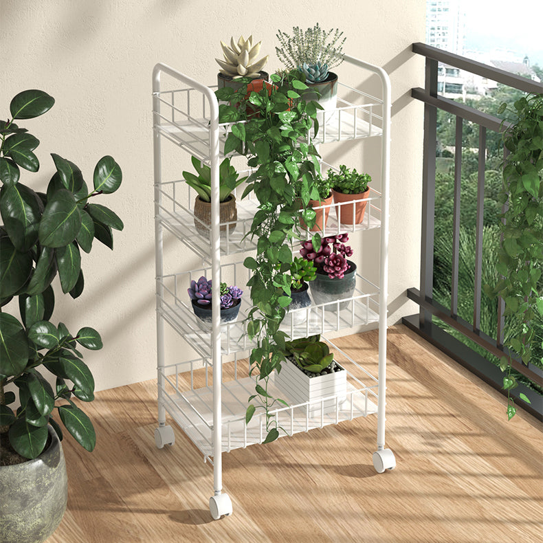 Modern Style Bookshelf White Open Back Metal Bookcase with Caster Wheels