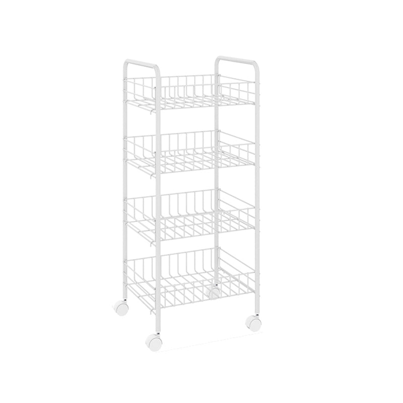 Modern Style Bookshelf White Open Back Metal Bookcase with Caster Wheels