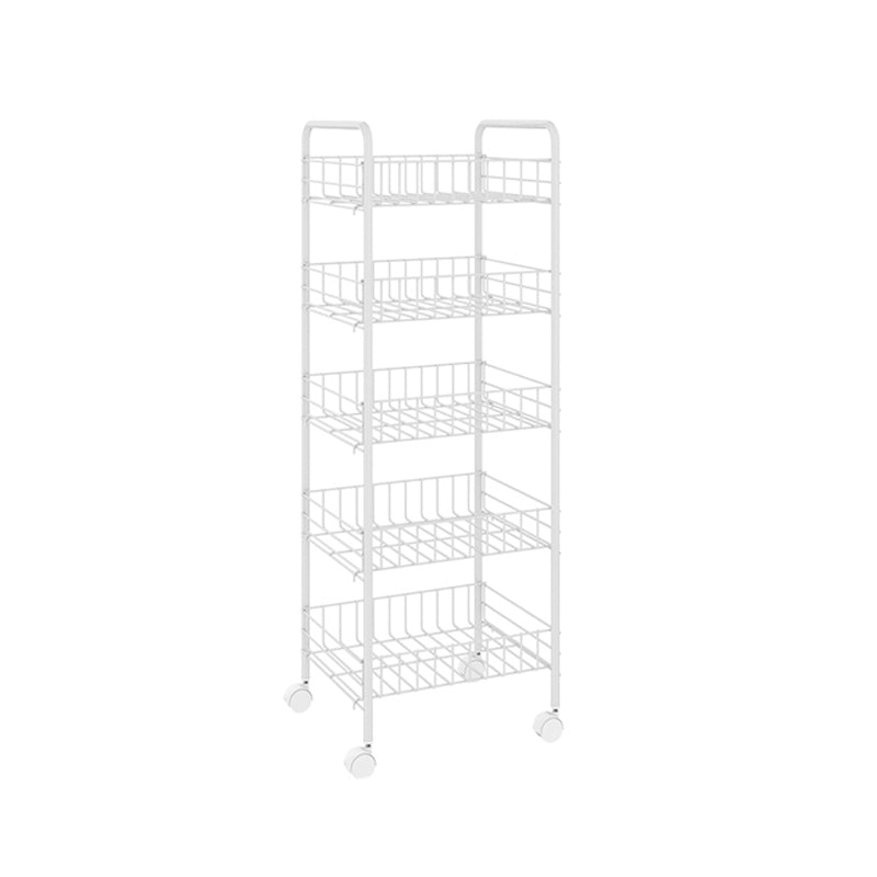 Modern Style Bookshelf White Open Back Metal Bookcase with Caster Wheels
