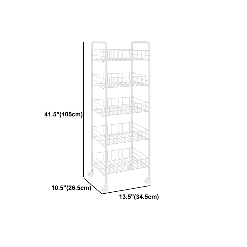Modern Style Bookshelf White Open Back Metal Bookcase with Caster Wheels