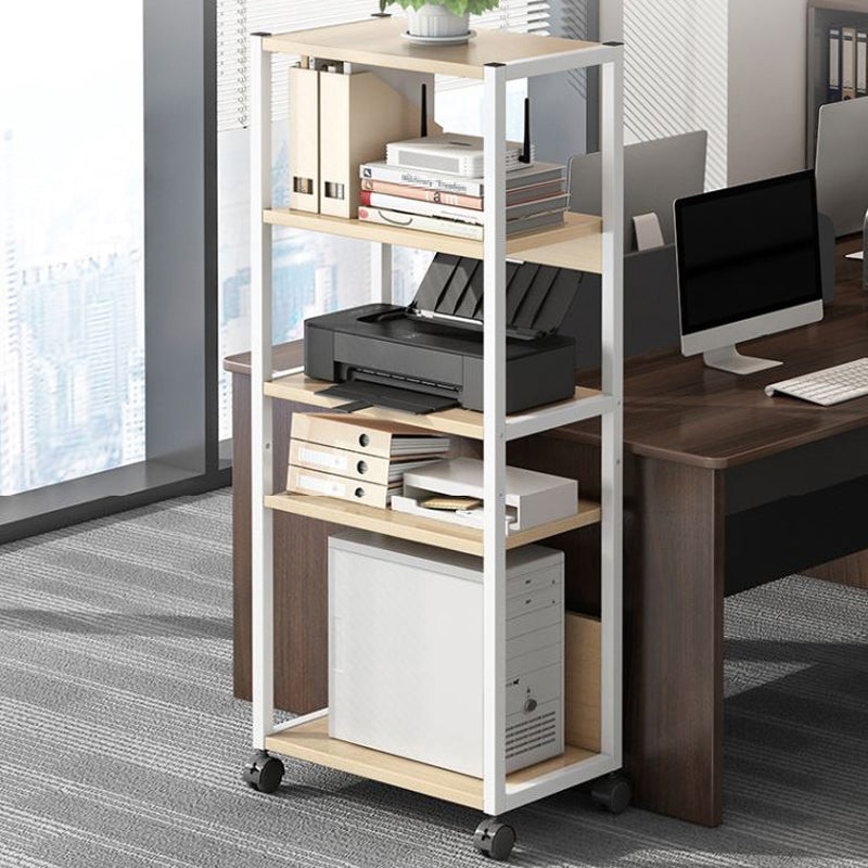 Modern Style Bookshelf Open Back Bookcase with Caster Wheels for Office