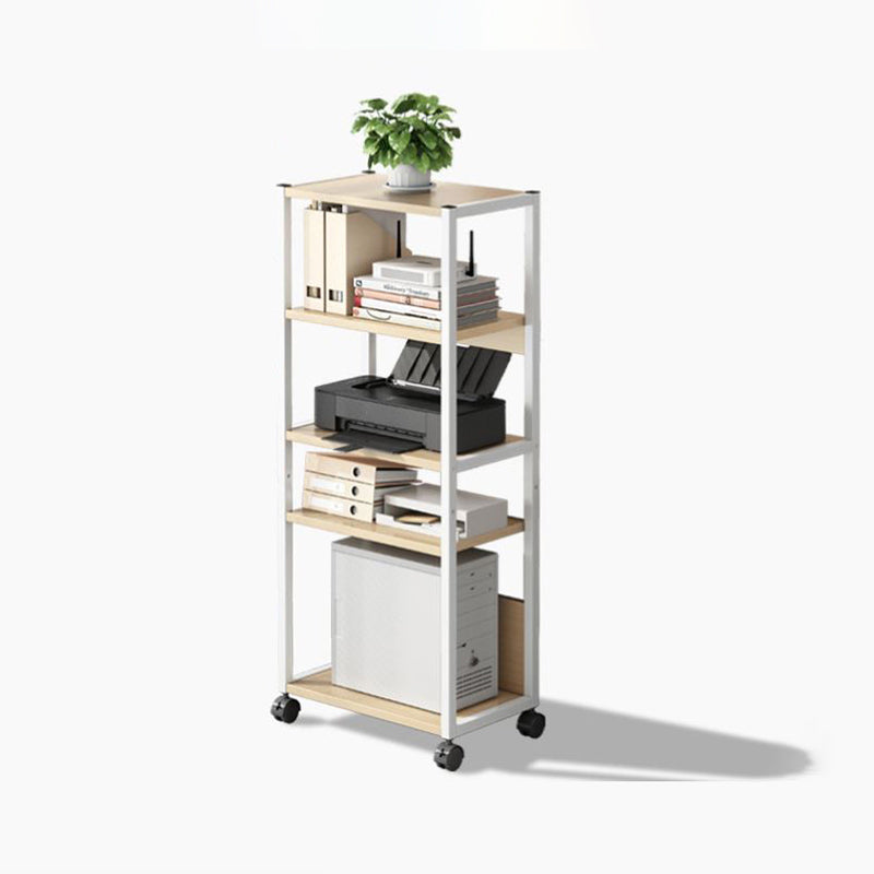 Modern Style Bookshelf Open Back Bookcase with Caster Wheels for Office