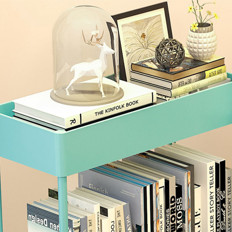 Contemporary Plastic Geometric Bookcase Open Back Bookshelf with Wheels