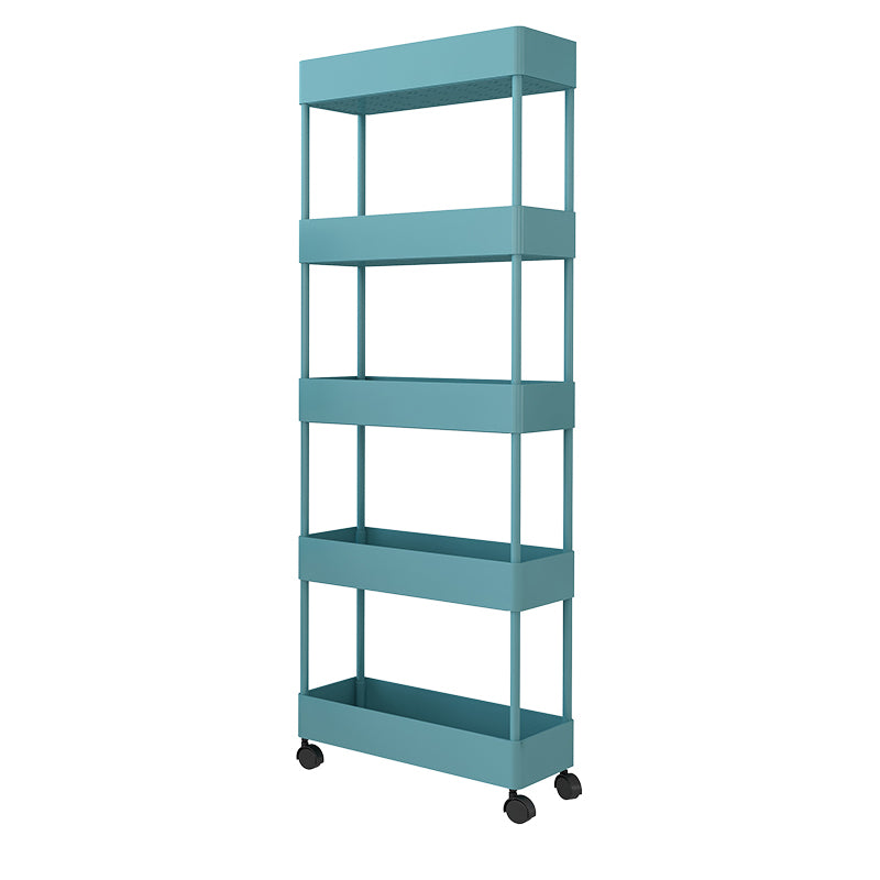 Contemporary Plastic Geometric Bookcase Open Back Bookshelf with Wheels