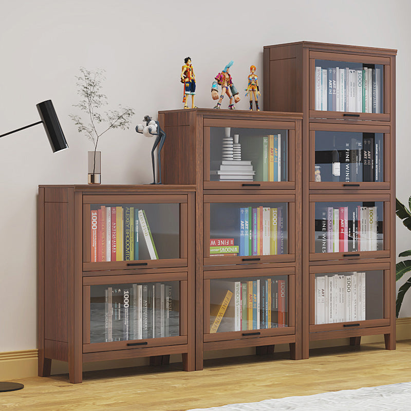 11.81"W Bookcase Contemporary Style Solid Wood Bookshelf for Home Office with Doors
