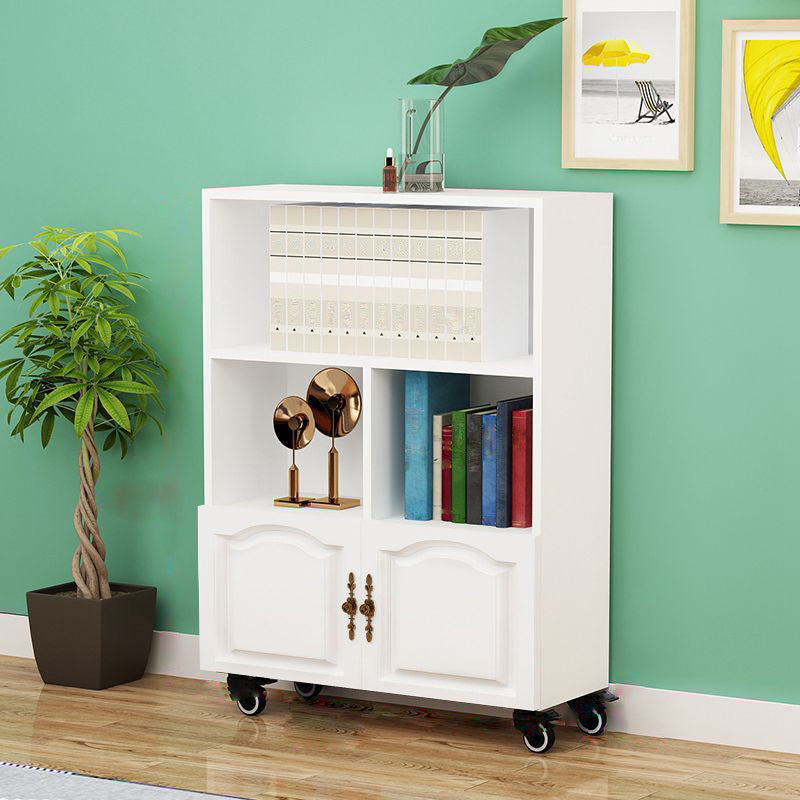 Contemporary Standard Bookcase Vertical Closed Back Bookshelf with Wheels