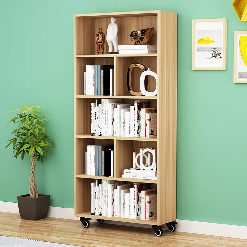Contemporary Standard Bookcase Vertical Closed Back Bookshelf with Wheels