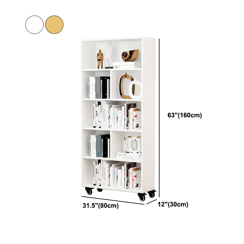 Contemporary Standard Bookcase Vertical Closed Back Bookshelf with Wheels