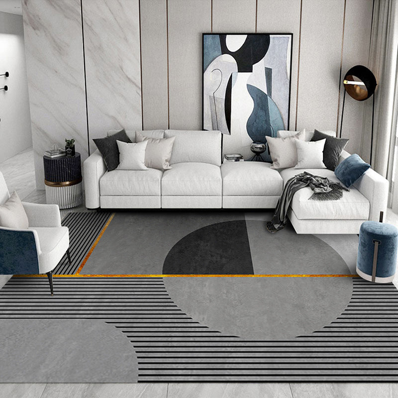 Gray Striped Carpet Polyester Contemporary Carpet Non-Slip Backing Carpet for Drawing Room