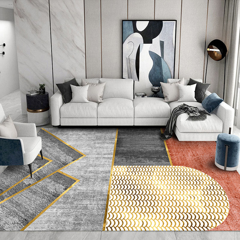 Gray Striped Carpet Polyester Contemporary Carpet Non-Slip Backing Carpet for Drawing Room