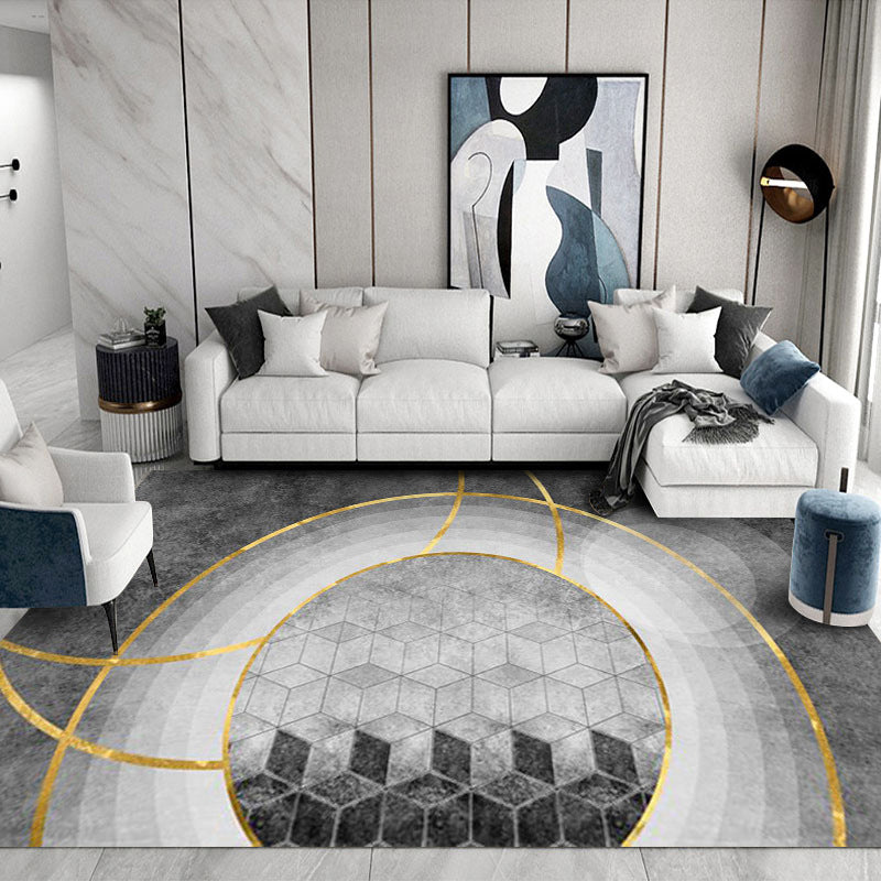 Gray Striped Carpet Polyester Contemporary Carpet Non-Slip Backing Carpet for Drawing Room