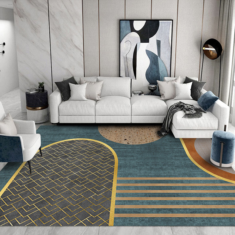 Gray Striped Carpet Polyester Contemporary Carpet Non-Slip Backing Carpet for Drawing Room