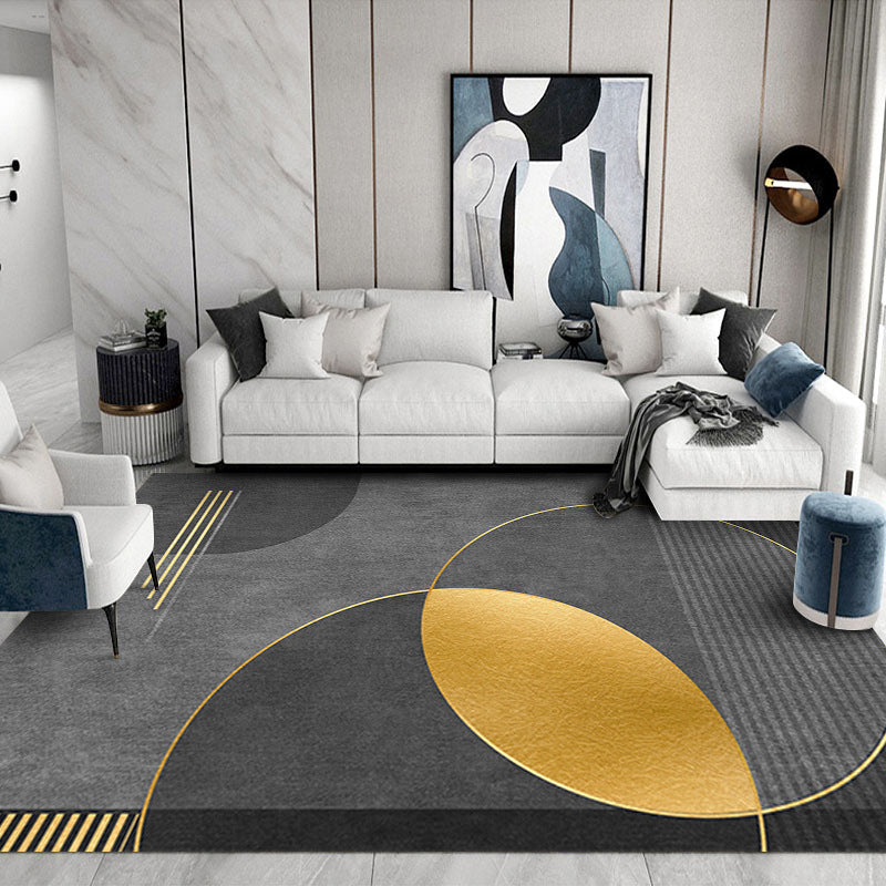 Gray Striped Carpet Polyester Contemporary Carpet Non-Slip Backing Carpet for Drawing Room