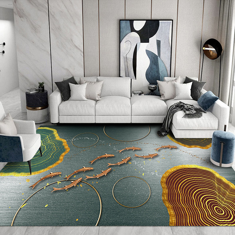 Gray Striped Carpet Polyester Contemporary Carpet Non-Slip Backing Carpet for Drawing Room