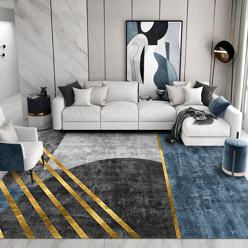 Gray Striped Carpet Polyester Contemporary Carpet Non-Slip Backing Carpet for Drawing Room