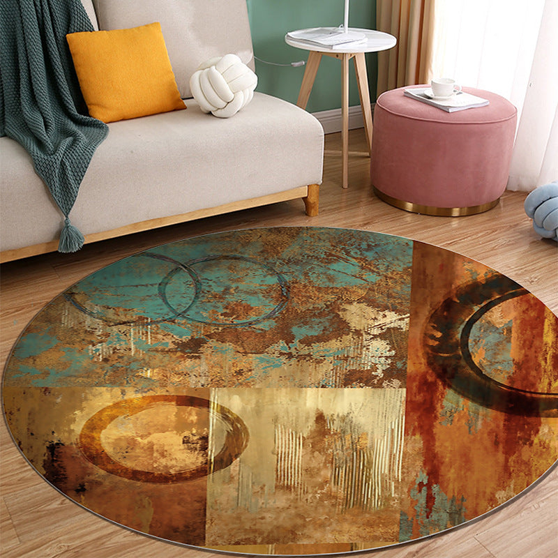 Orange Modern Rug Polyester Abstract Print Rug Washable Rug for Living Room