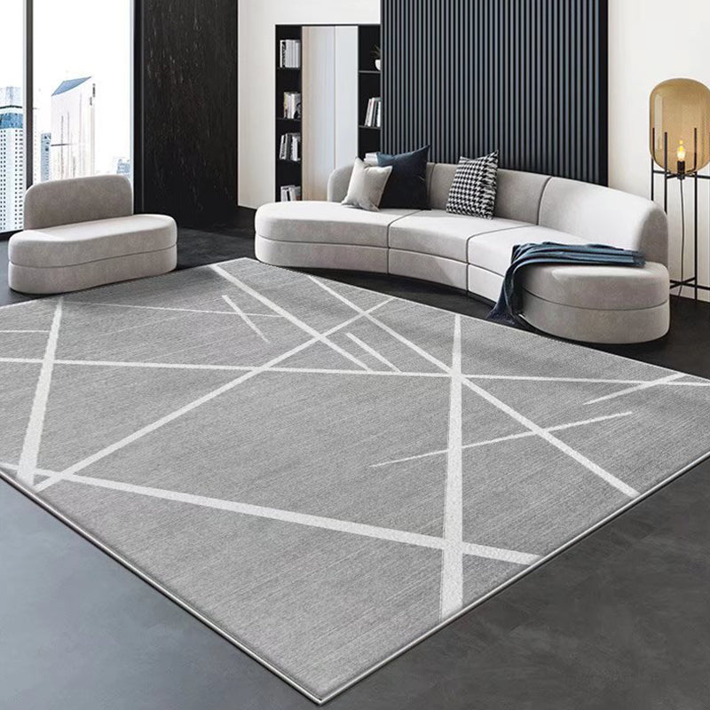 Gray Modern Carpet Polyester Line Carpet Non-Slip Backing Carpet for Home Decor