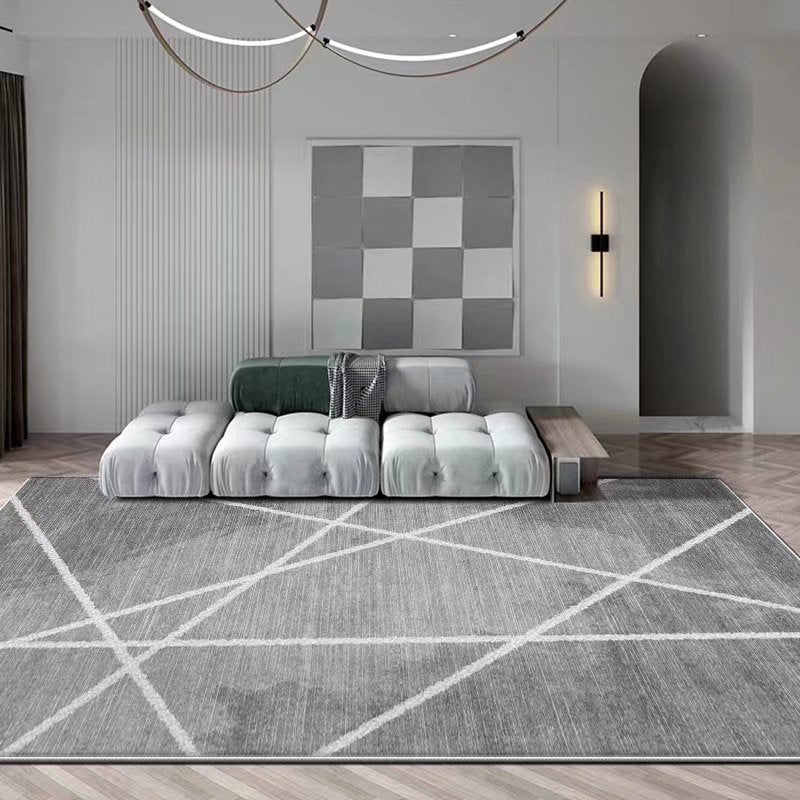 Gray Modern Carpet Polyester Line Carpet Non-Slip Backing Carpet for Home Decor