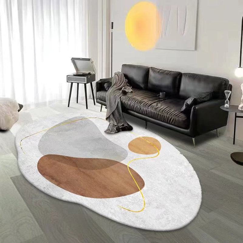 White Color Piece Rug Polyester Casual Rug Non-Slip Backing Rug for Living Room