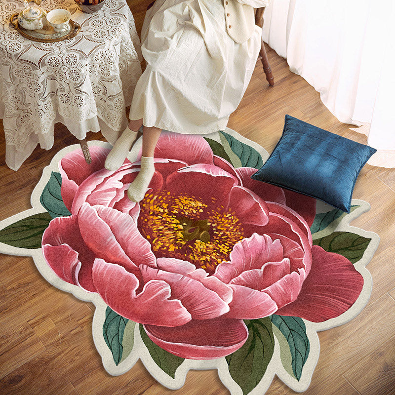 Red Flower Carpet Polyester Simple Carpet Stain Resistant Carpet for Living Room