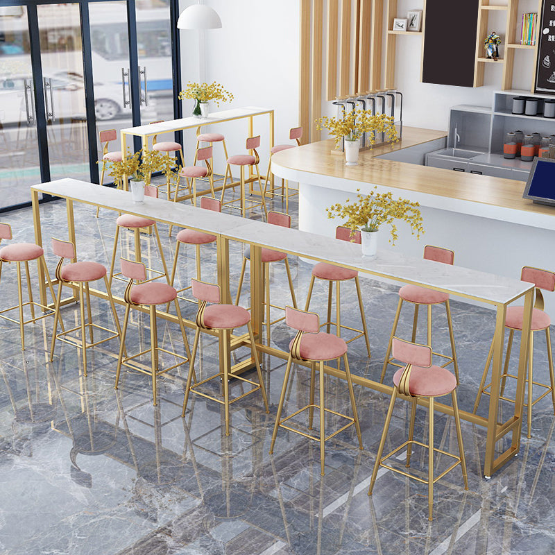Stone Bar Dining Table Glam Rectangle Bar Table with Trestle Pedestal for Kitchen