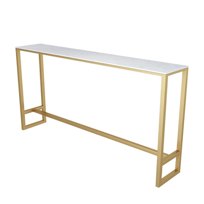 Stone Bar Dining Table Glam Rectangle Bar Table with Trestle Pedestal for Kitchen