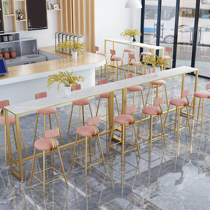 Stone Bar Dining Table Glam Rectangle Bar Table with Trestle Pedestal for Kitchen