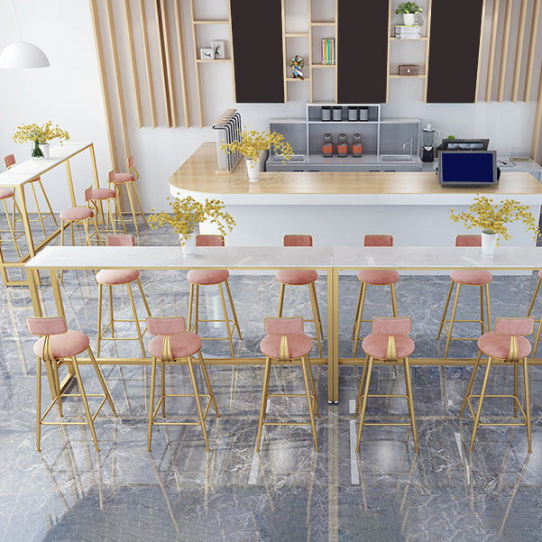 Stone Bar Dining Table Glam Rectangle Bar Table with Trestle Pedestal for Kitchen