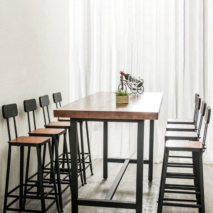 Industrial Rectangle Bar Table Pine Wood Bar Table with Trestle Base in Black
