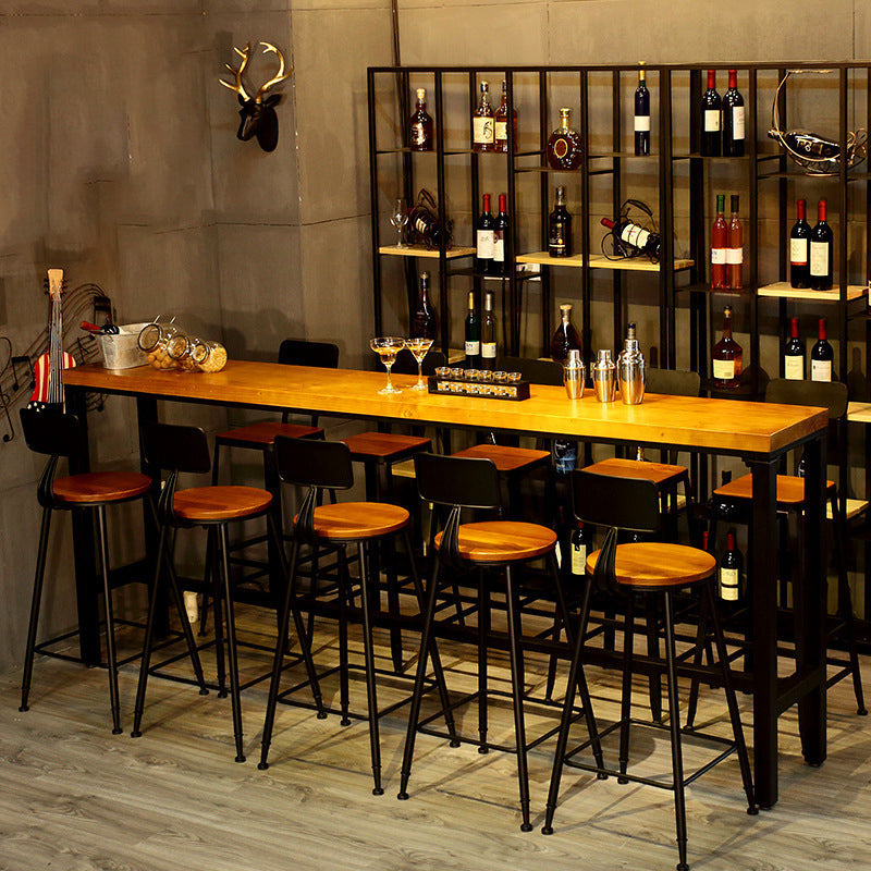 Solid Wood Bar Table Industrial Bar Dining Table with Black Trestle Base