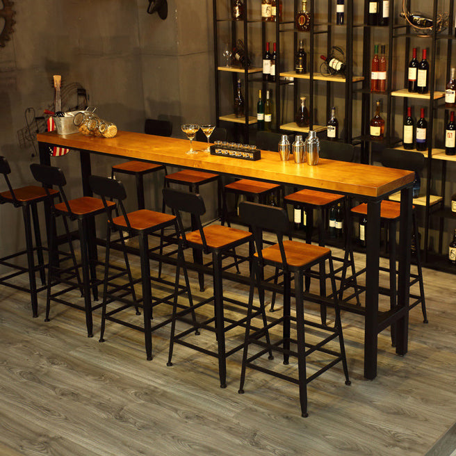 Solid Wood Bar Table Industrial Bar Dining Table with Black Trestle Base