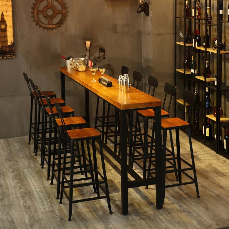 Solid Wood Bar Table Industrial Bar Dining Table with Black Trestle Base