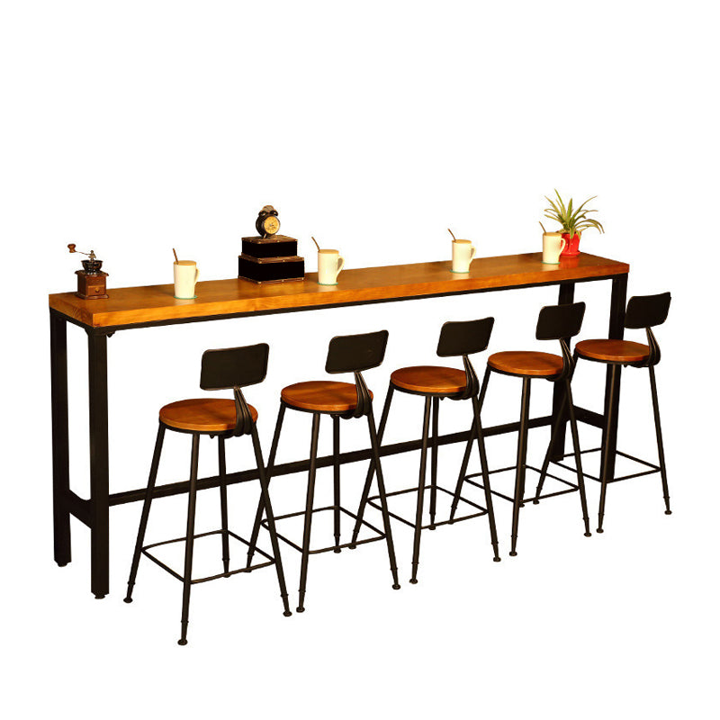 Solid Wood Bar Table Industrial Bar Dining Table with Black Trestle Base