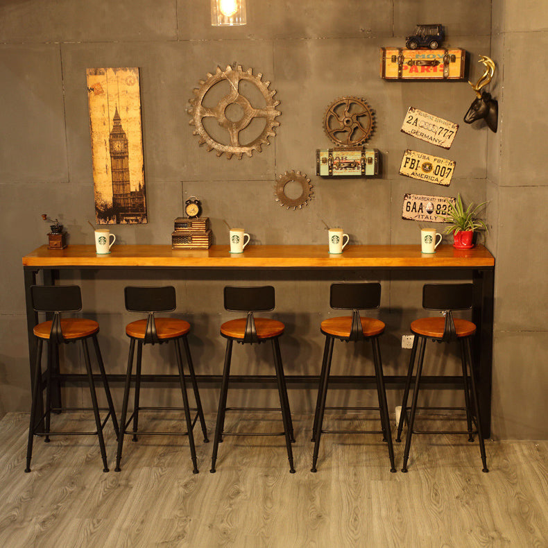 Solid Wood Bar Table Industrial Bar Dining Table with Black Trestle Base
