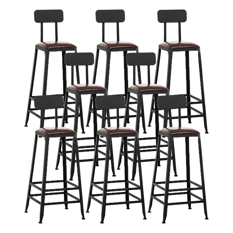Industrial Backrest Armless Counter Stool Iron Cafe Bar Stool with Cushion and Pedal
