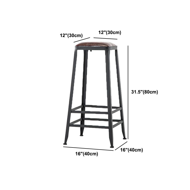 Industrial Backrest Armless Counter Stool Iron Cafe Bar Stool with Cushion and Pedal