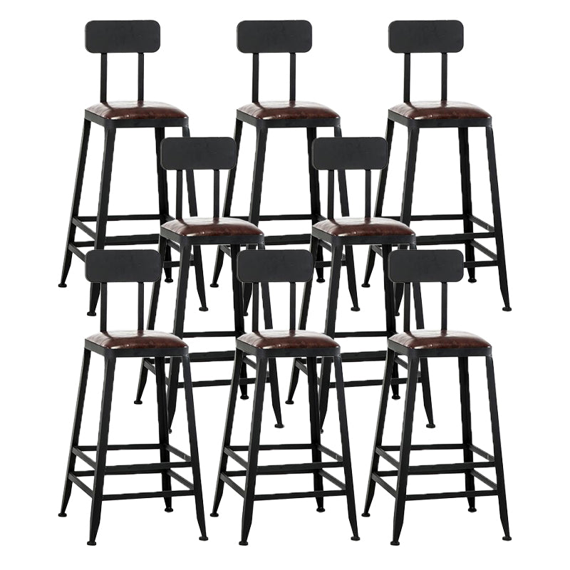 Industrial Armless Counter Stool Iron Milk Tea Shop Bar Stool with Cushion and Pedal