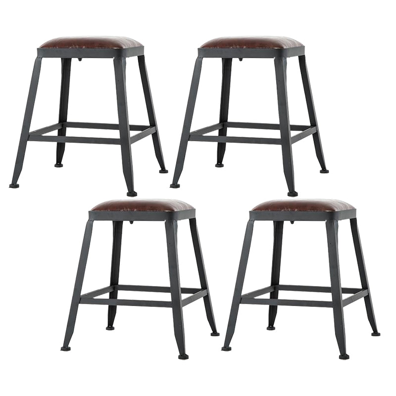 Industrial Armless Counter Stool Iron Milk Tea Shop Bar Stool with Cushion and Pedal