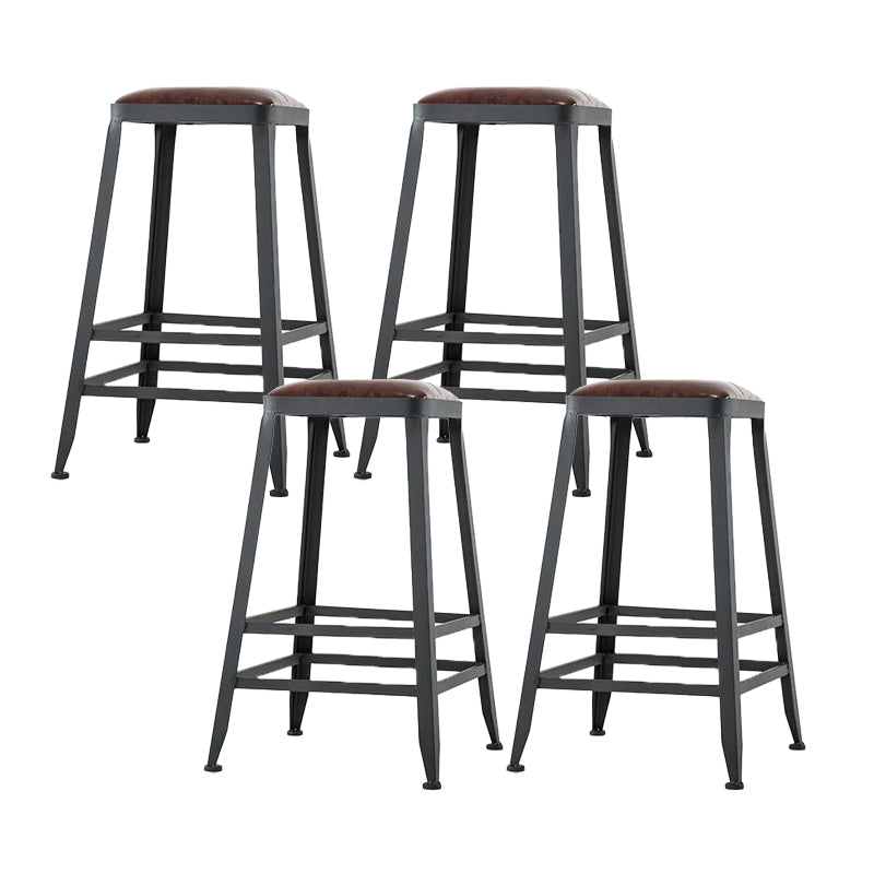 Industrial Armless Counter Stool Iron Milk Tea Shop Bar Stool with Cushion and Pedal