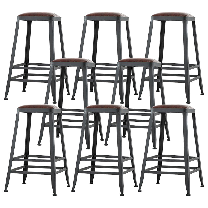 Industrial Armless Counter Stool Iron Milk Tea Shop Bar Stool with Cushion and Pedal