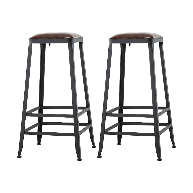 Industrial Armless Counter Stool Iron Milk Tea Shop Bar Stool with Cushion and Pedal