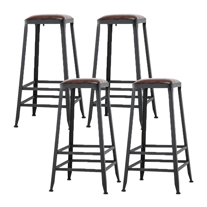 Industrial Armless Counter Stool Iron Milk Tea Shop Bar Stool with Cushion and Pedal