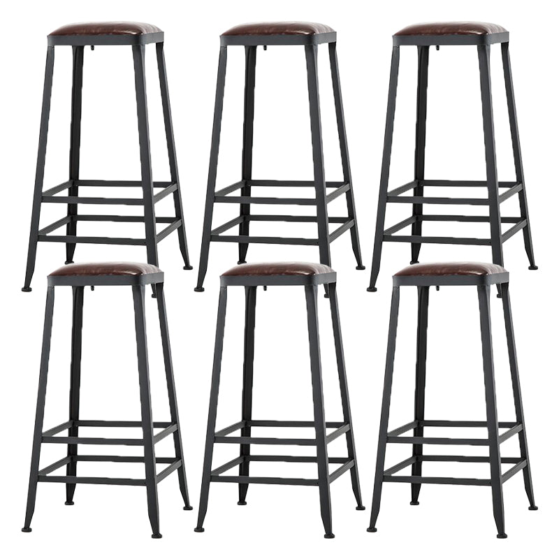 Industrial Armless Counter Stool Iron Milk Tea Shop Bar Stool with Cushion and Pedal