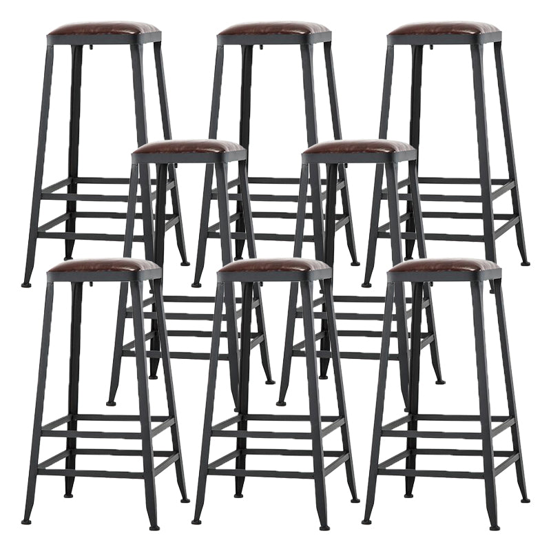 Industrial Armless Counter Stool Iron Milk Tea Shop Bar Stool with Cushion and Pedal
