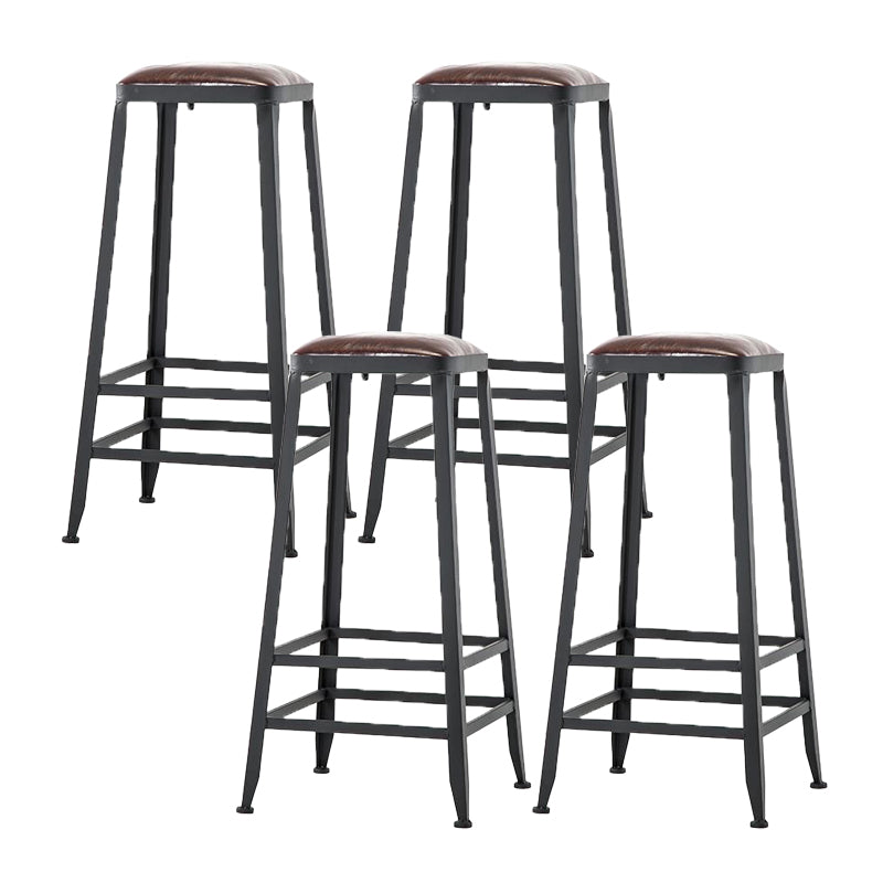 Industrial Armless Counter Stool Iron Milk Tea Shop Bar Stool with Cushion and Pedal