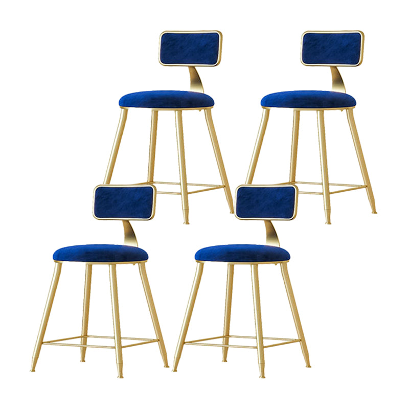 Nordic Backrest Armless Counter Stool Iron Cafe Bar Stool with Velvet Cushion and Pedal