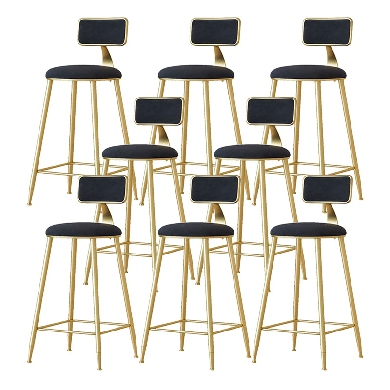 Nordic Backrest Armless Counter Stool Iron Cafe Bar Stool with Velvet Cushion and Pedal